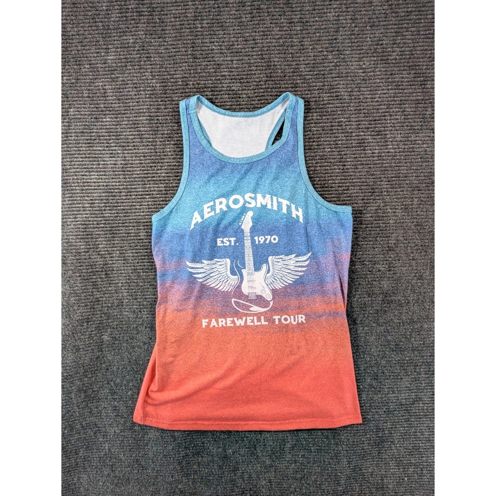 Aerosmith Farewell Tour Tank Top Womens Medium Blue Orange Winged Guitar Graphic
